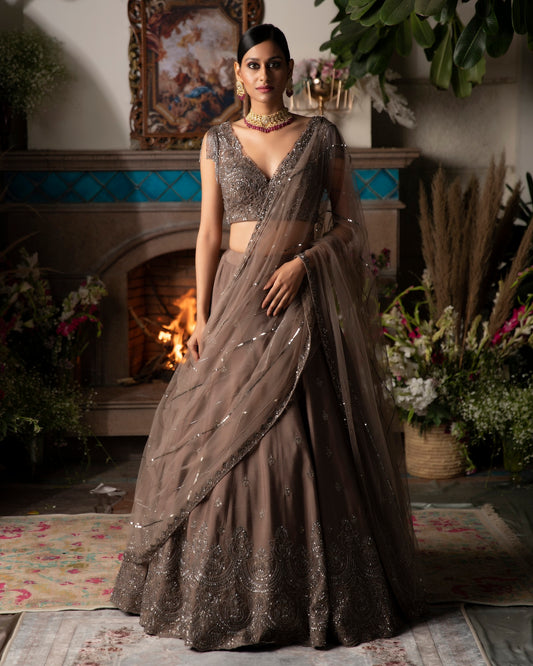 Mouse Grey Lehenga Set