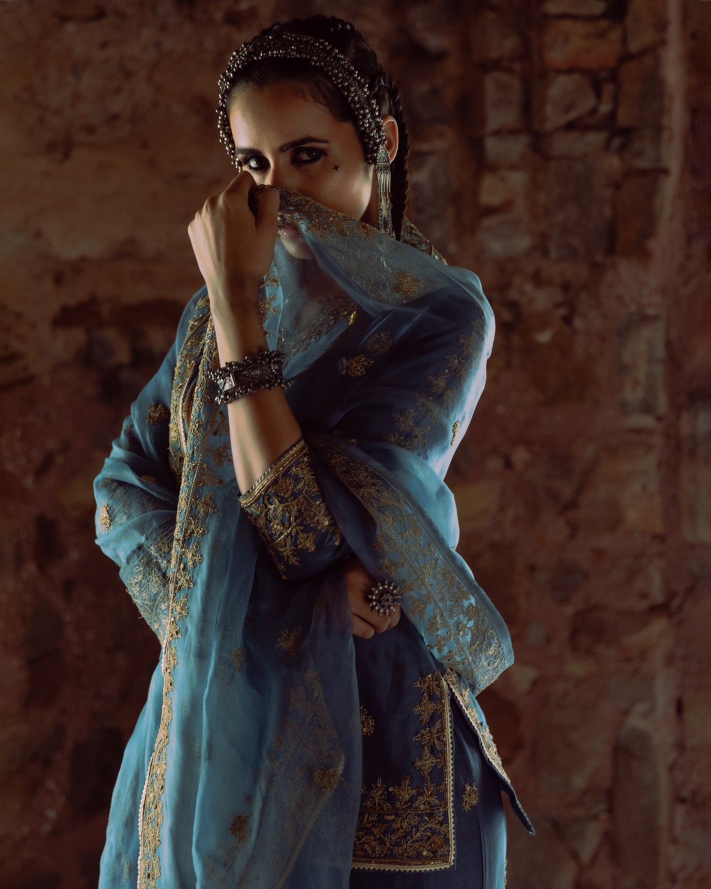 Dusty Blue Embroidered Sharara Set