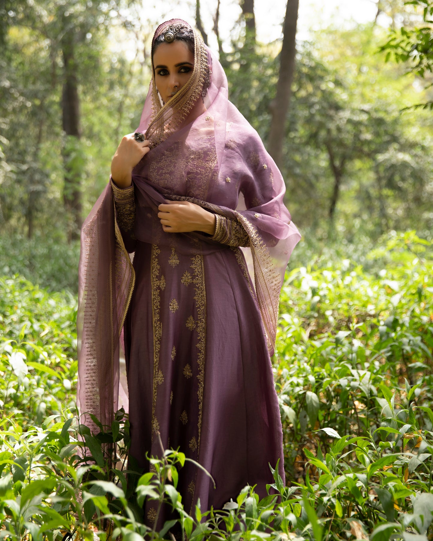 Lavendar Embroidered Anarkali Set