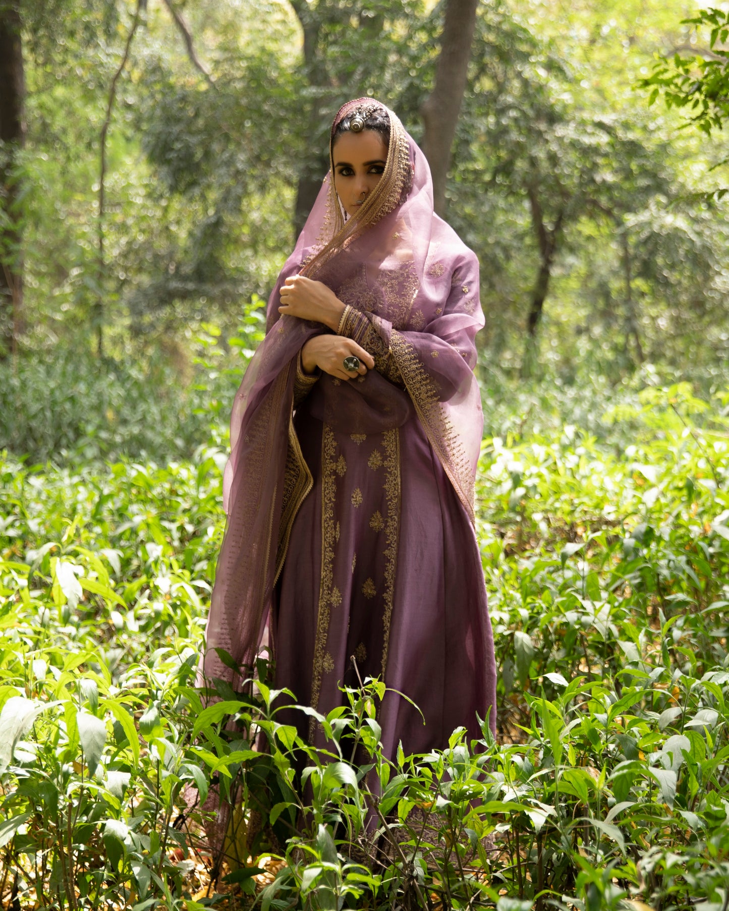 Lavendar Embroidered Anarkali Set