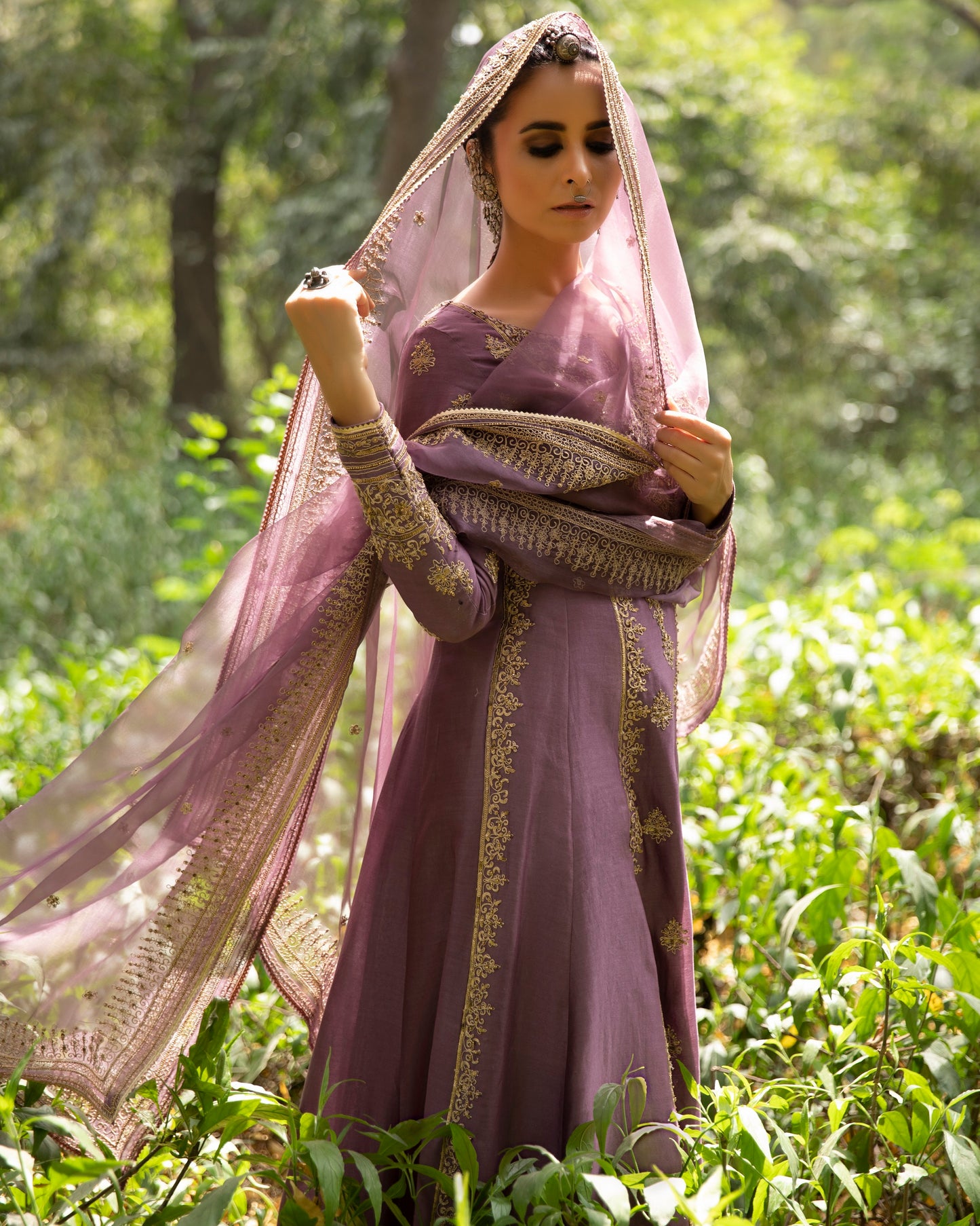 Lavendar Embroidered Anarkali Set