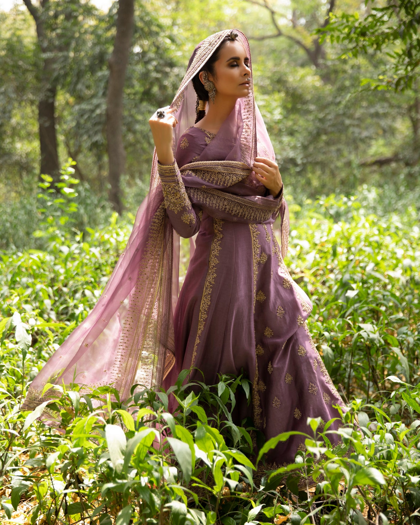 Lavendar Embroidered Anarkali Set