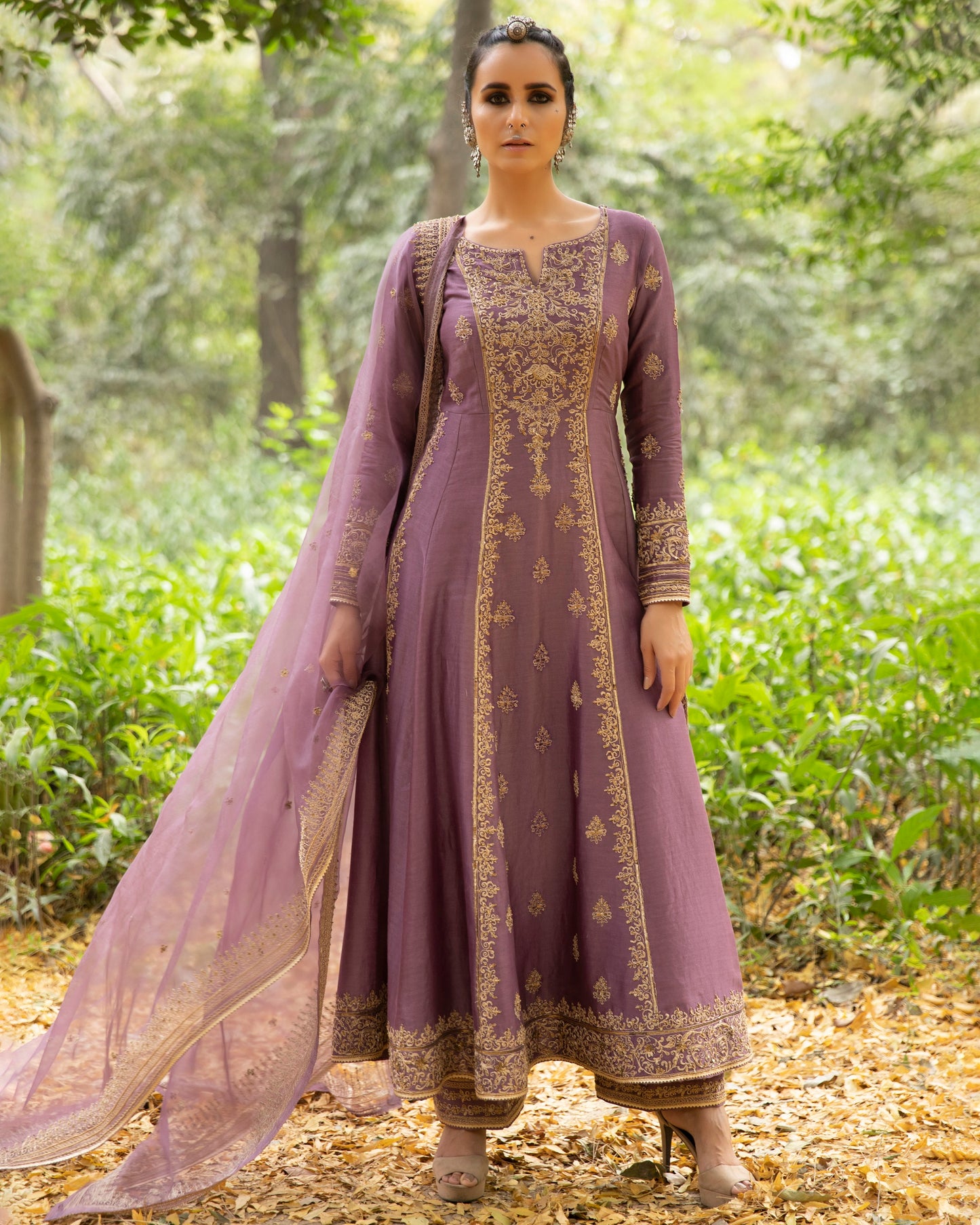 Lavendar Embroidered Anarkali Set