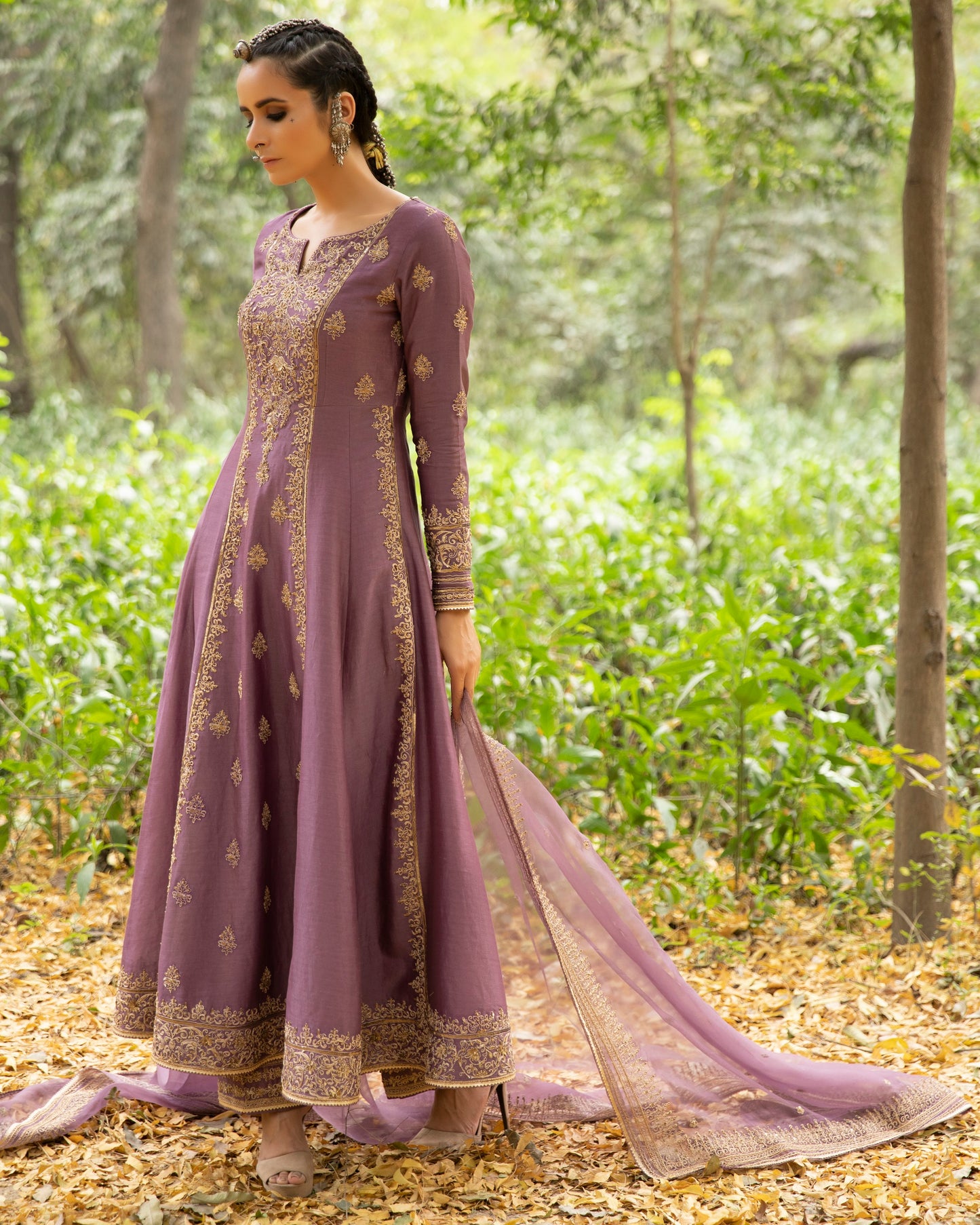 Lavendar Embroidered Anarkali Set