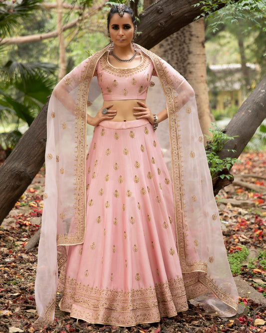 Mouve Chanderi Lehenga Set