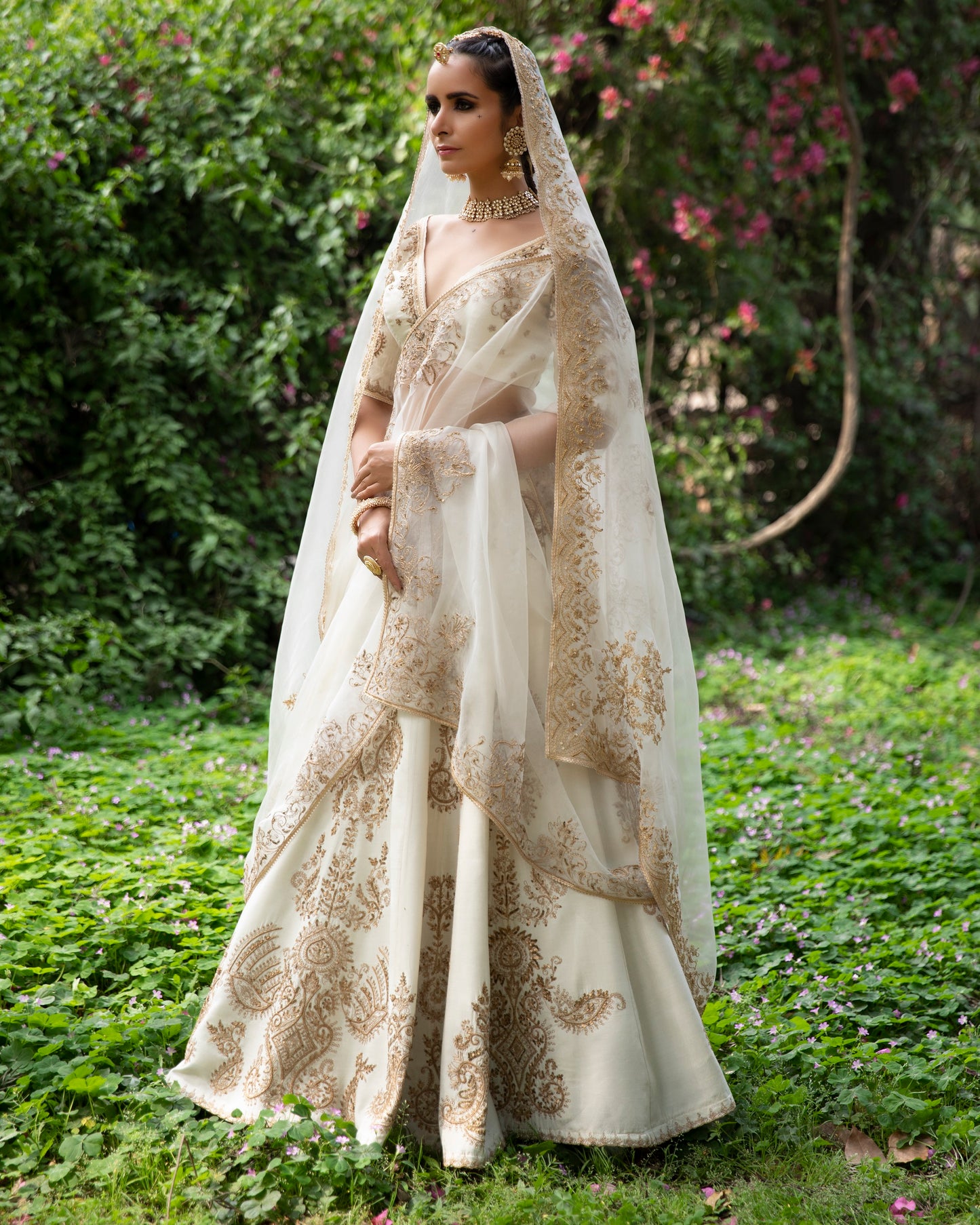 Off-white Chanderi Lehenga Set