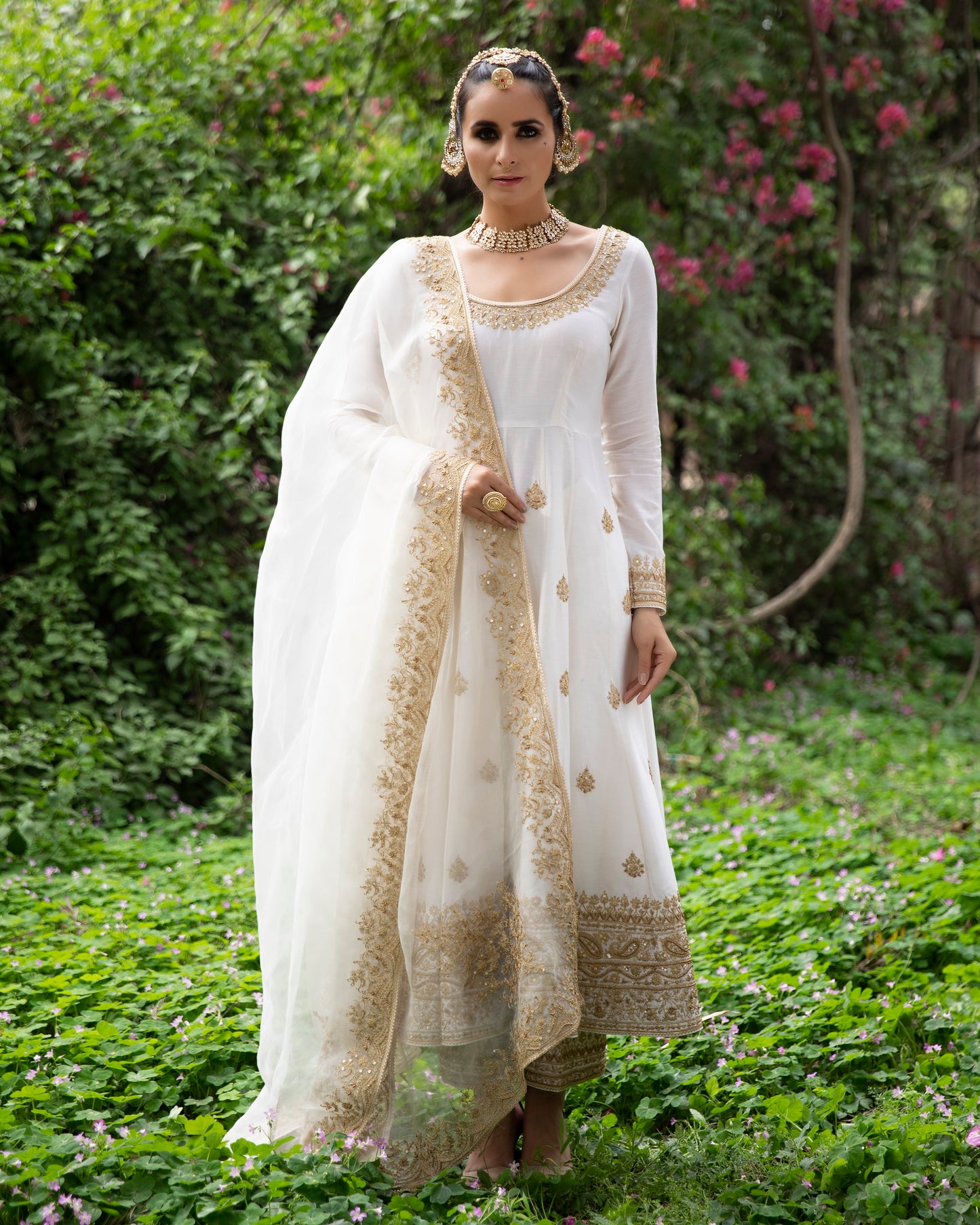 Off-white Embroidered Anarkali Set