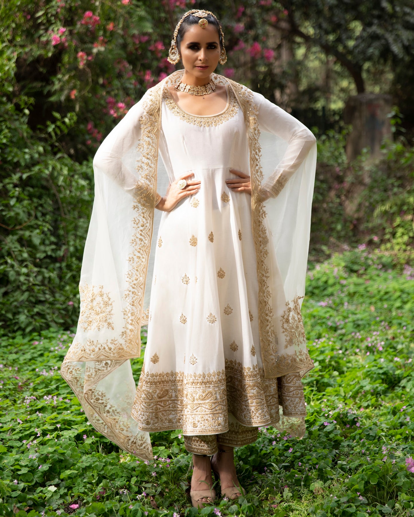 Off-white Embroidered Anarkali Set