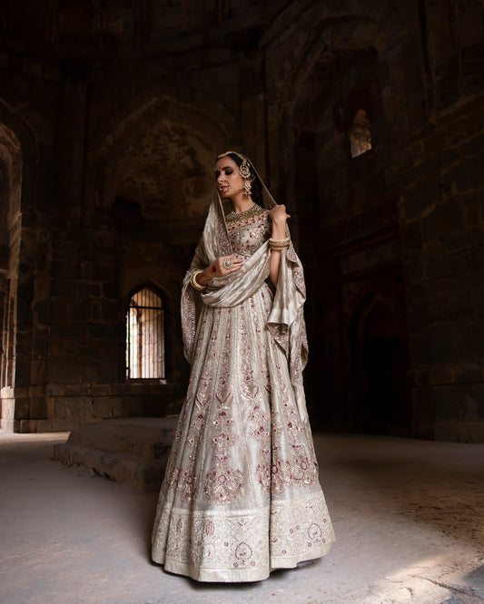 Silver Dupian and Tissue Embroidered Lehenga Set