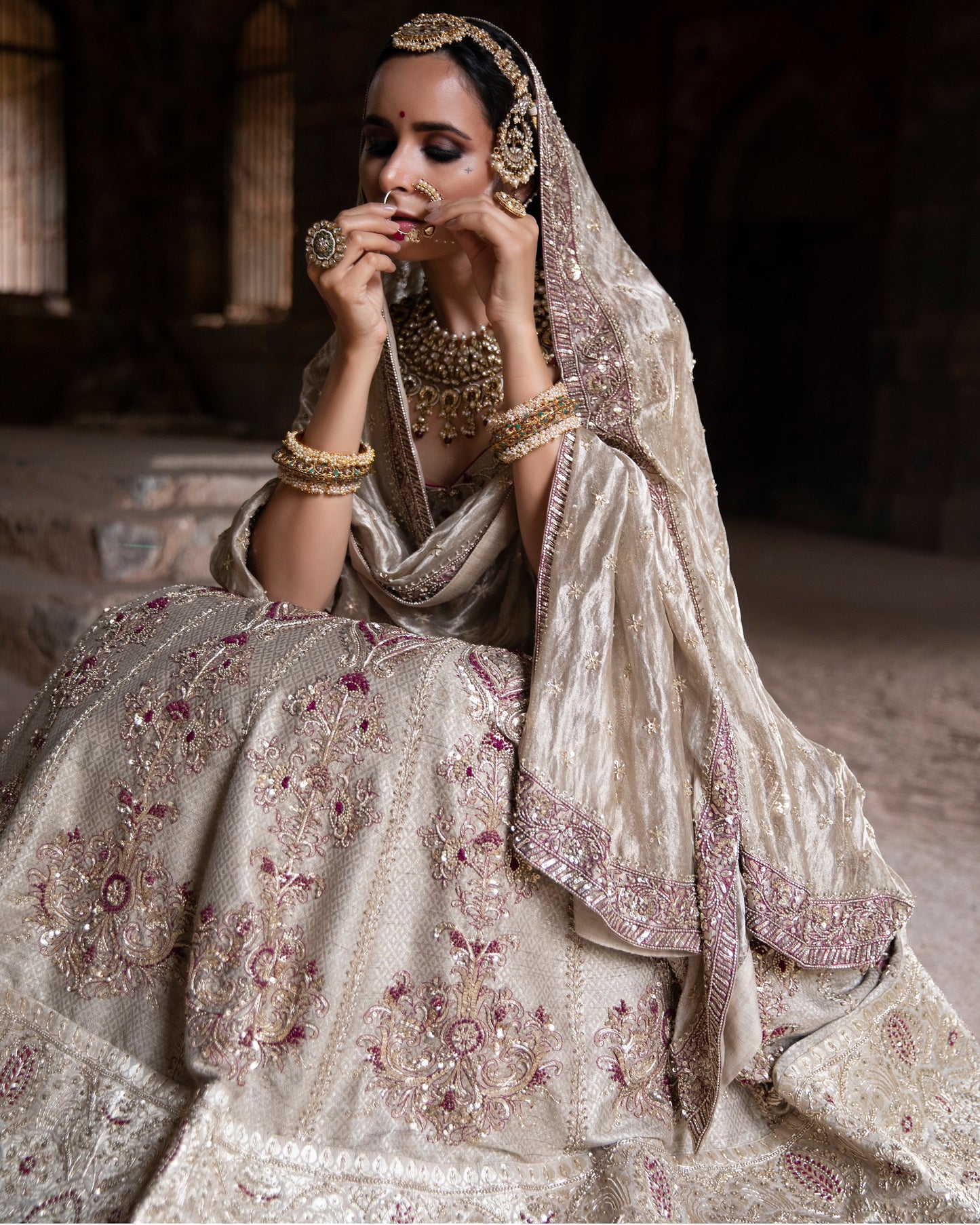 Silver Dupian and Tissue Embroidered Lehenga Set