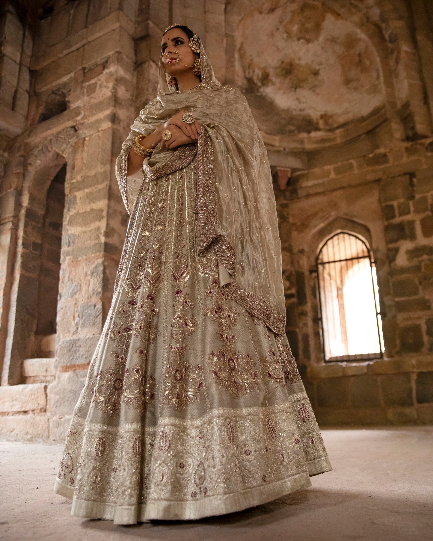 Silver Dupian and Tissue Embroidered Lehenga Set