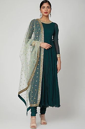 Emerald Green Embroidered Anarkali Set