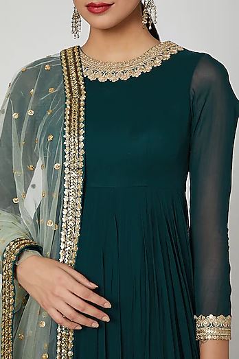 Emerald Green Embroidered Anarkali Set