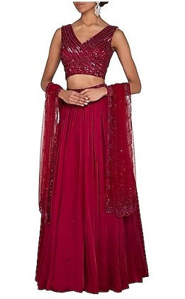 Wine Embroidered Lehenga Set