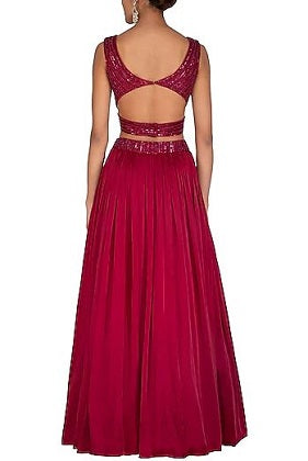 Wine Embroidered Lehenga Set