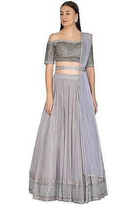 Grey Embroidered Lehenga Set