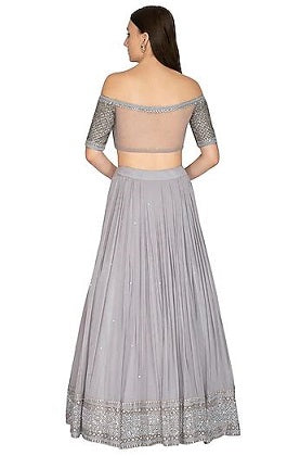 Grey Embroidered Lehenga Set