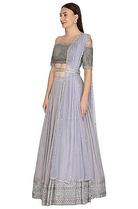 Grey Embroidered Lehenga Set