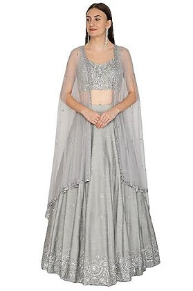 Grey Dupion Lehenga Set