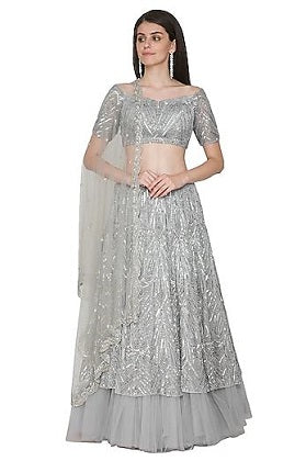 Grey Embroidered Lehenga Set