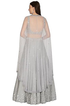 Grey Dupion Lehenga Set