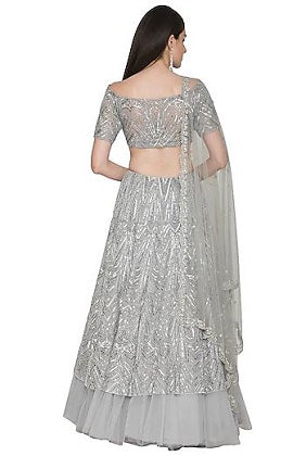 Grey Embroidered Lehenga Set