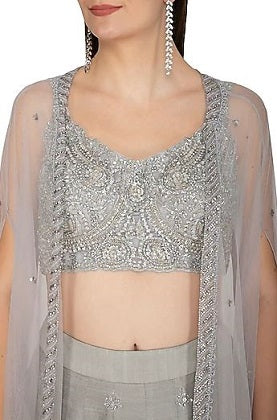 Grey Dupion Lehenga Set