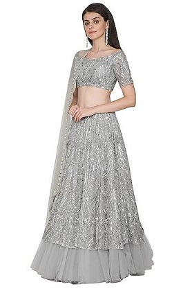 Grey Embroidered Lehenga Set