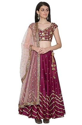 Wine Embroidery Lehenga set