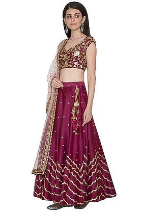 Wine Embroidery Lehenga set