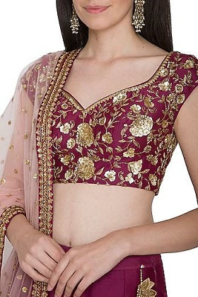 Wine Embroidery Lehenga set