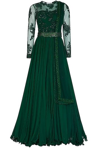 Green Embroidered Anarkali Set