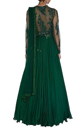 Green Embroidered Anarkali Set