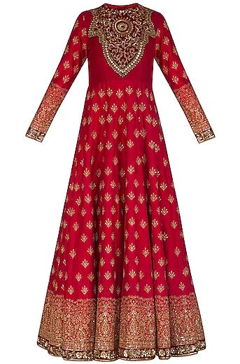 Maroon Embroidered Anarkali Set