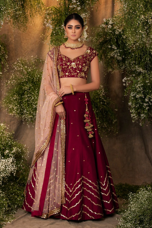 Wine Embroidery Lehenga set