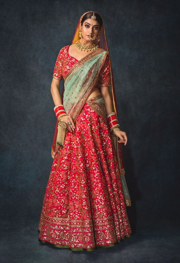 Strawberry Pink Raw Silk Lehenga Set