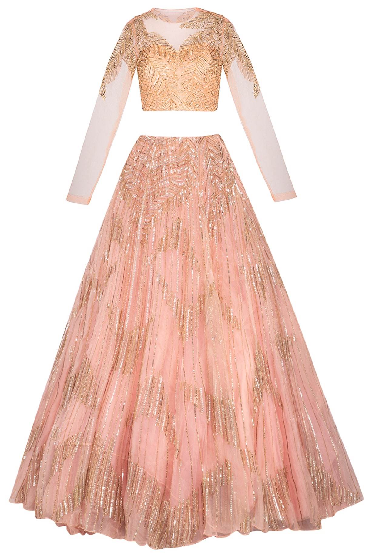 Peach Organza Lehenga Set