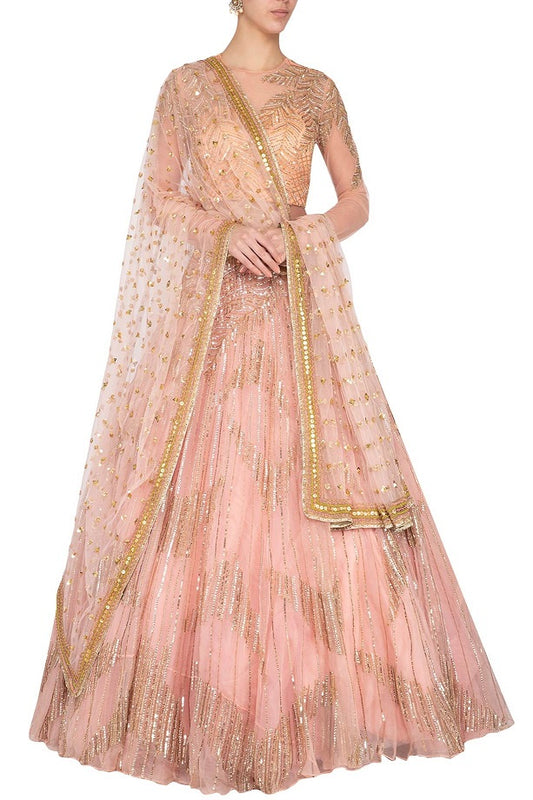 Peach Organza Lehenga Set