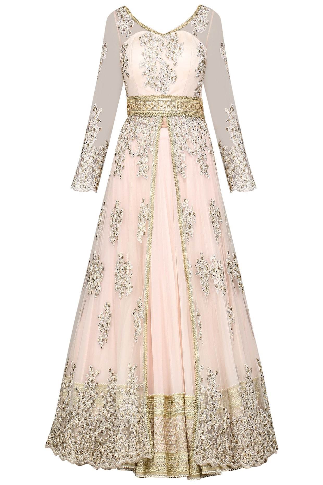 Baby Pink Embroidered Jacket With Skirt And Dupatta