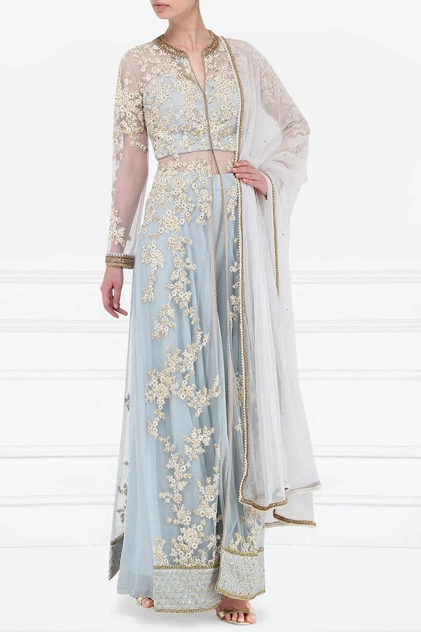 Light Blue  jacket sharara set