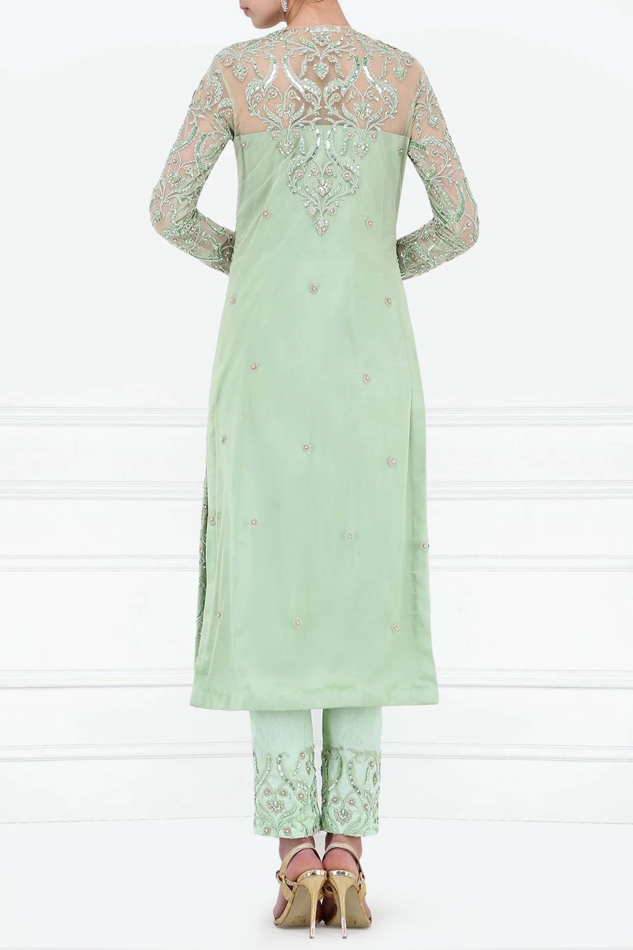 Mint Green Emb. Kurta with pant and dupatta set