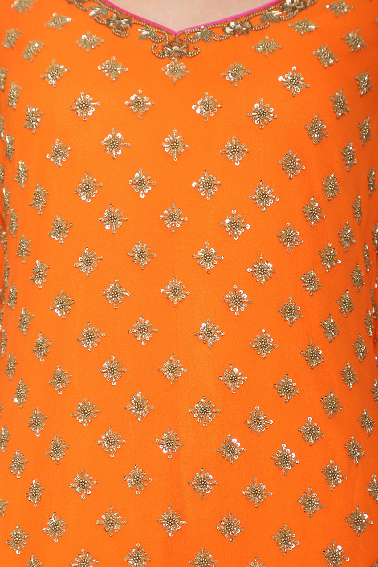 Orange Emb. Kurta with Gharara and Dupatta