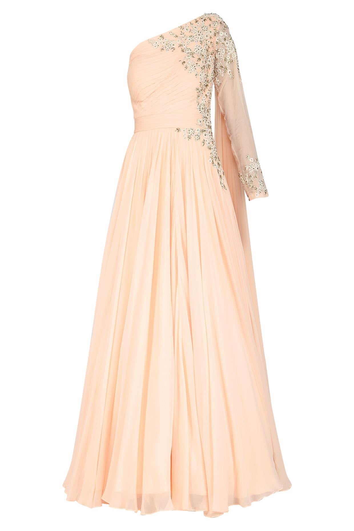 Peach Emb. Drape Gown