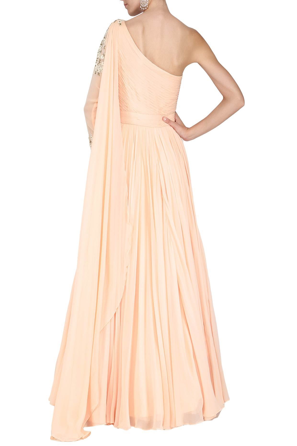 Peach Emb. Drape Gown