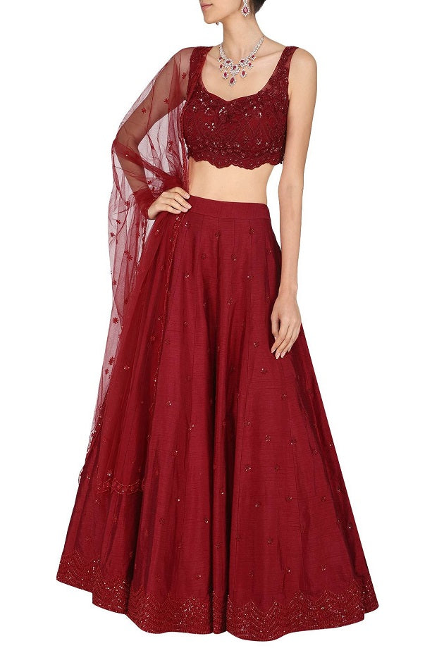 Coral Emb. Bustier with Lehenga and Dupatta