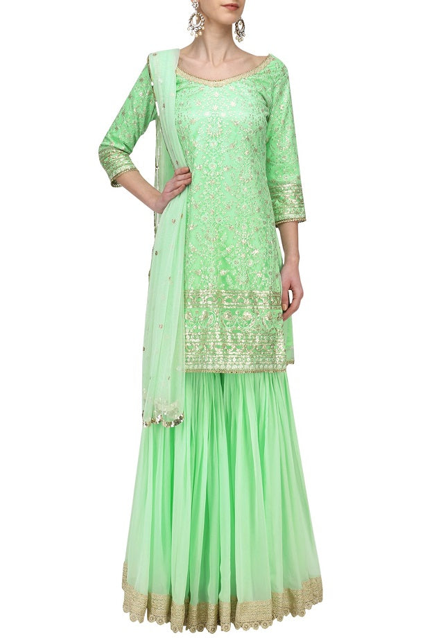 Mint kurta mint pleated gharara &amp; dupatta