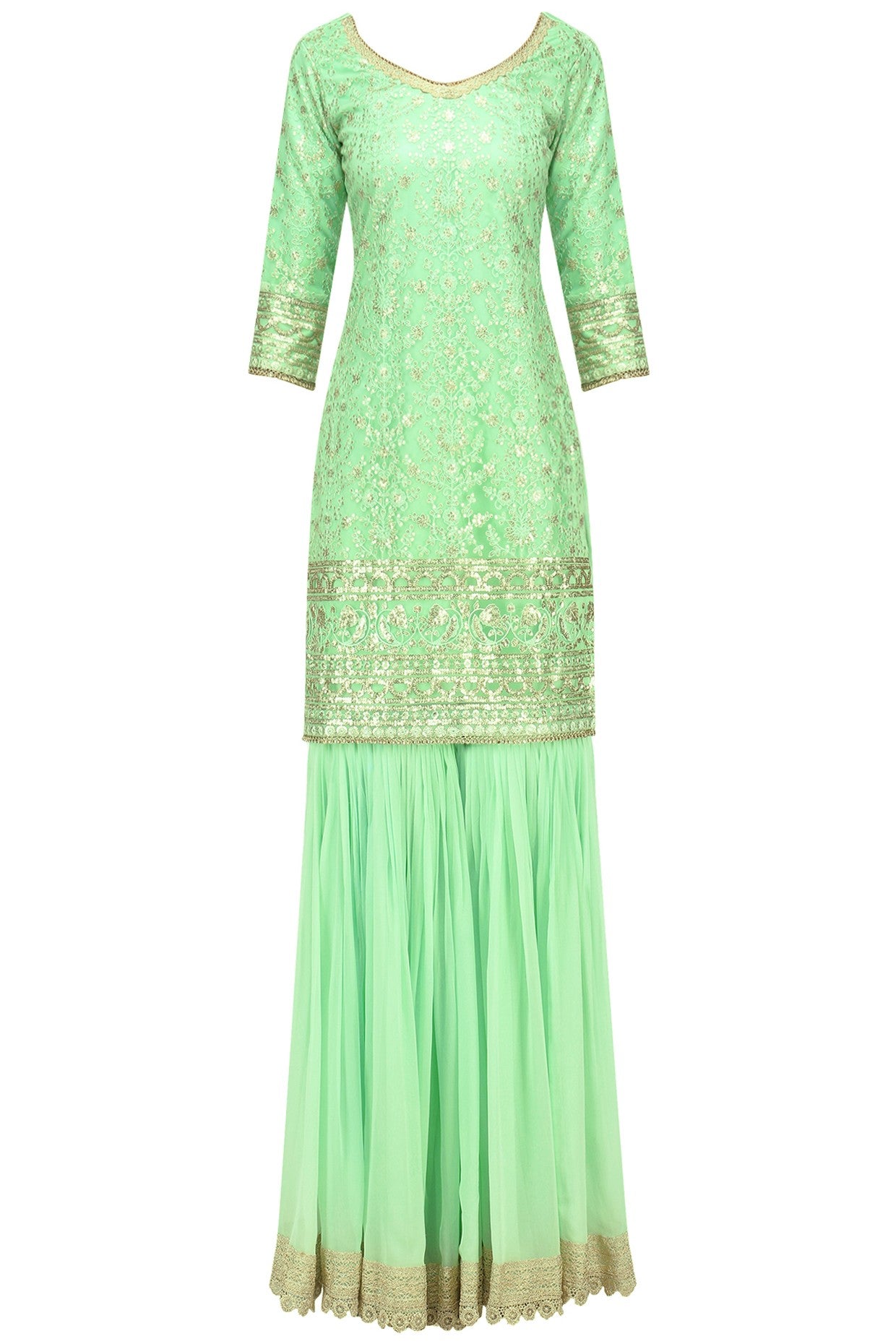 Mint kurta mint pleated gharara &amp; dupatta