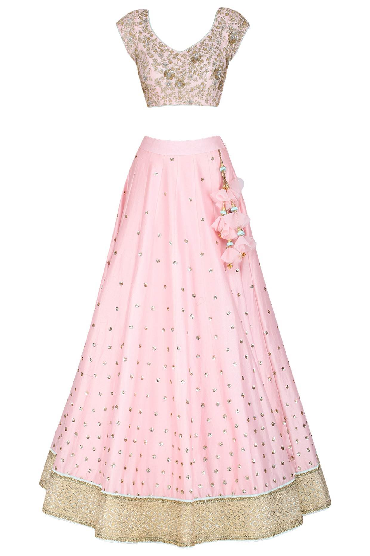 Baby Pink Embroidered Blouse with Lehenga