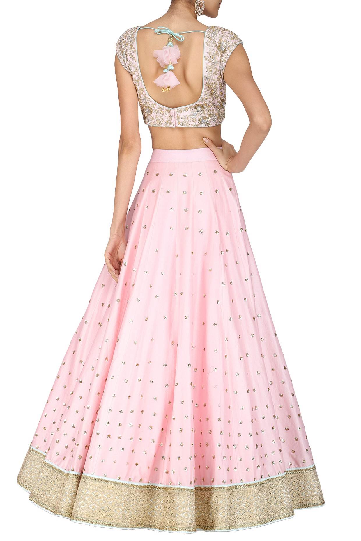 Baby Pink Embroidered Blouse with Lehenga