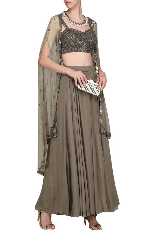 Brown Bustier Brown Sharara &amp; Cape